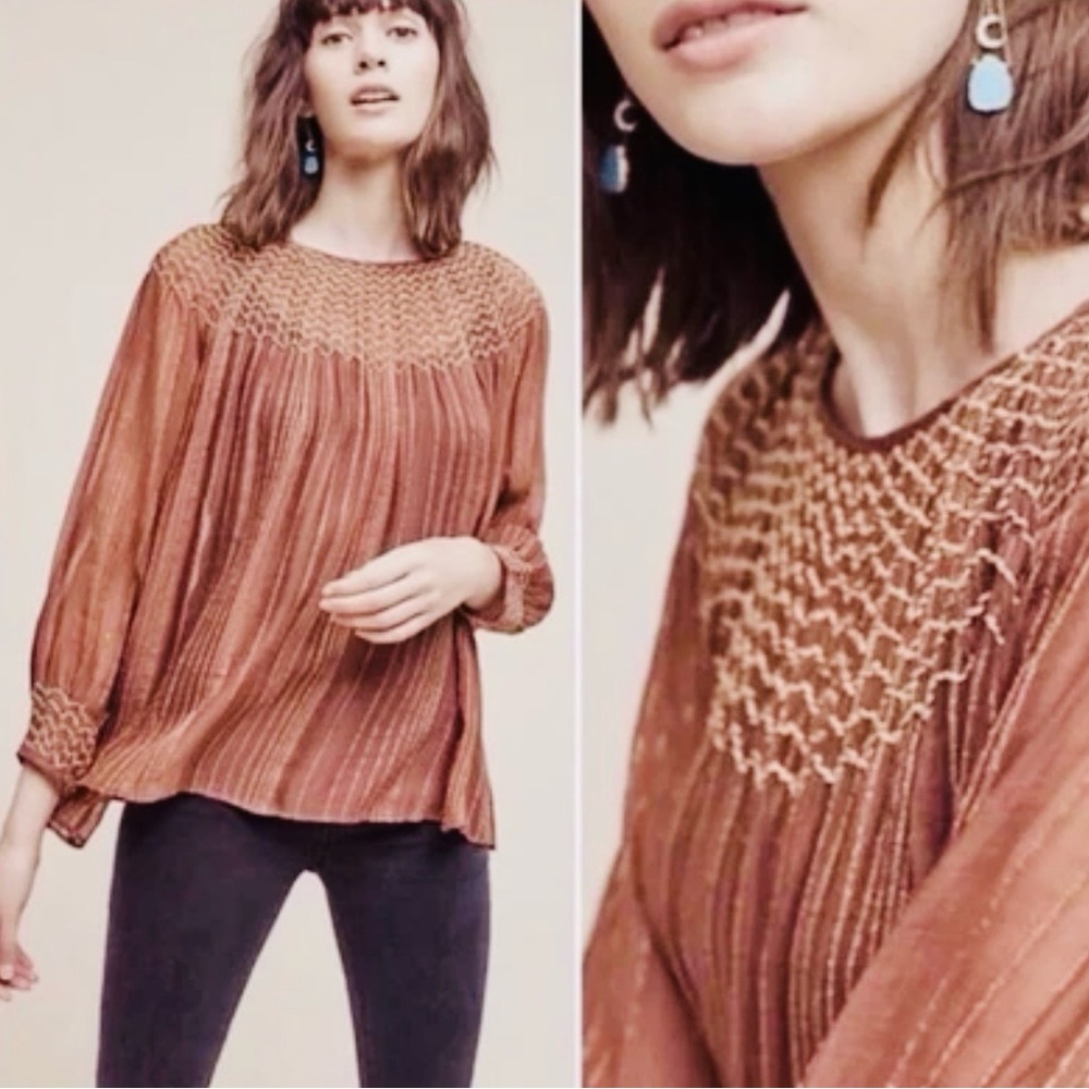 Anthropologie Love Sam Bresle Peasant Top in Size Large
